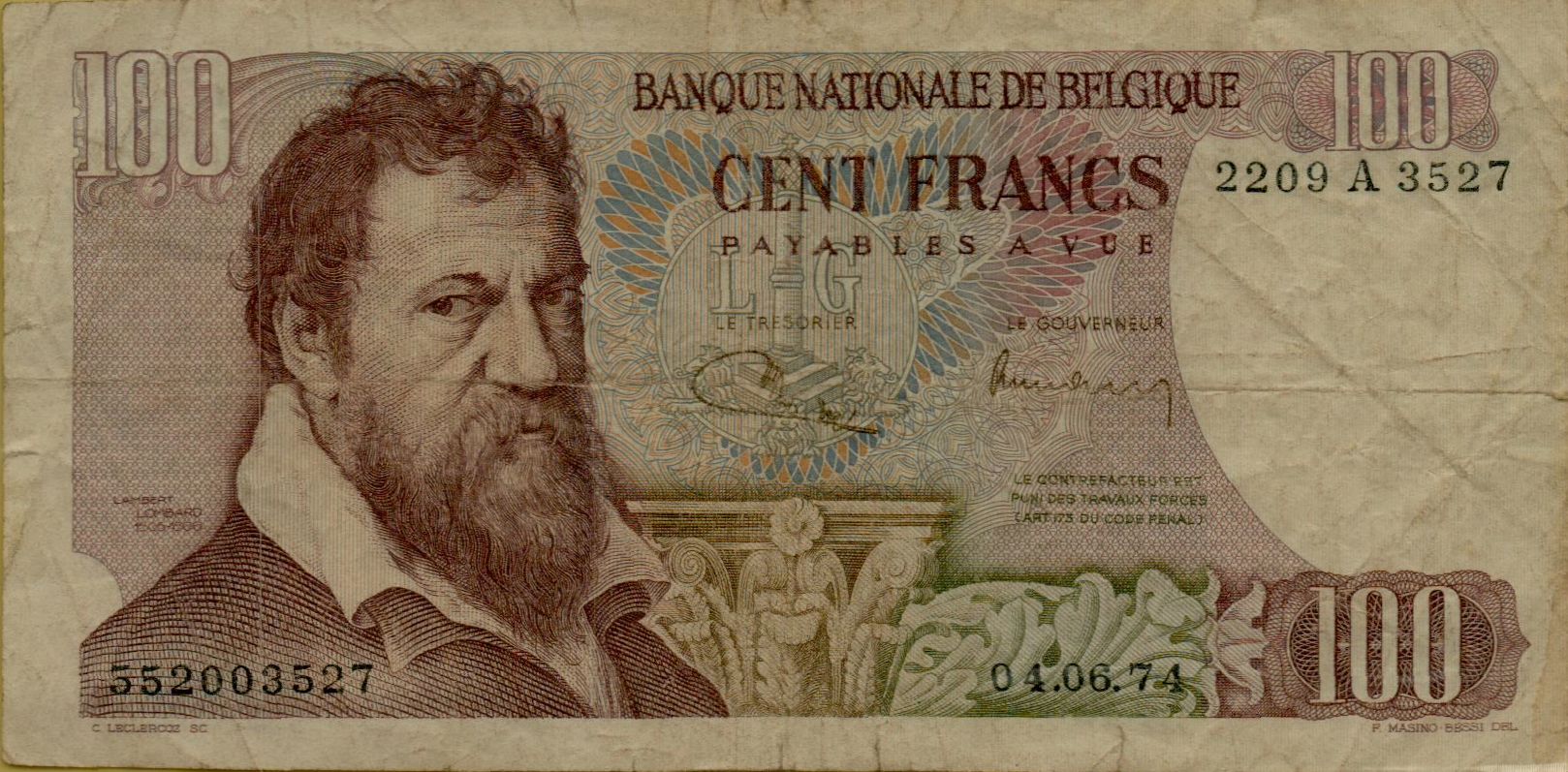 Belgium 100 1974 VF P-134/b